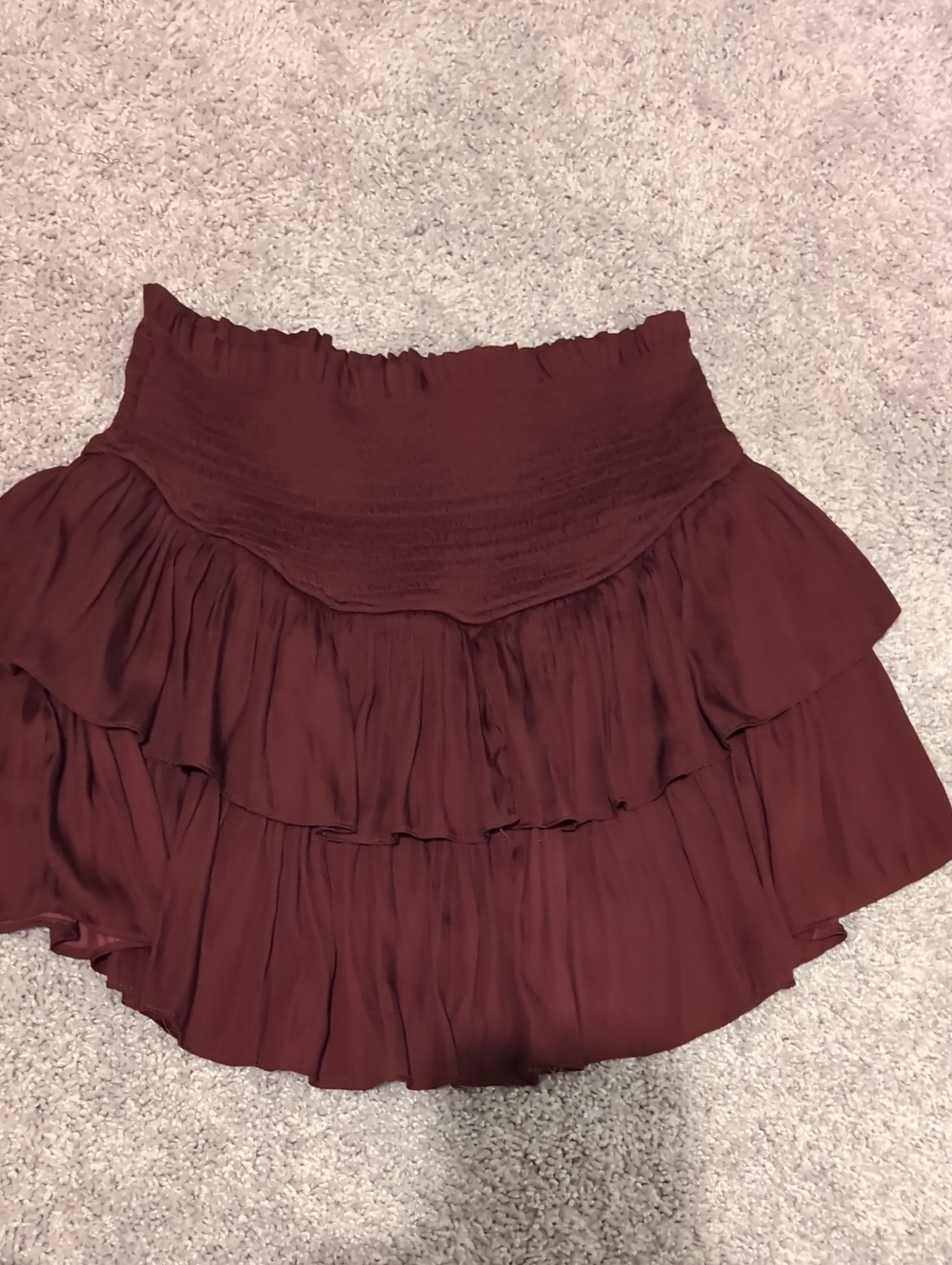 Mustard Seed Burgundy Tiered Ruffle Mini Skirt
